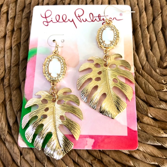 LILLY PULITZER EARRINGS NWT EXQUISITE MONSTERA LEAF  ⭐️ JUNGLE VIBE GOLD - Picture 3 of 10